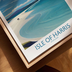 Isle of Harris Poster Scotland - Outer Hebrides Travel Print canvas print close-up showing the natural wood float frame edge and canvas texture