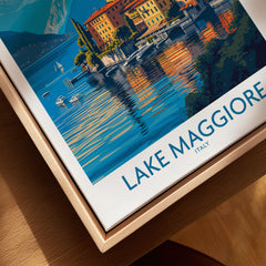 Lake Maggiore Italy Poster canvas print close-up showing the natural wood float frame edge and canvas texture
