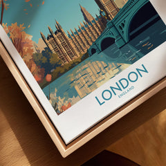London Big Ben Wall Art | Modern Style canvas print close-up showing the natural wood float frame edge and canvas texture