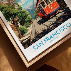 San Francisco Wall Prints canvas print close-up showing the natural wood float frame edge and canvas texture