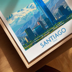 Santiago Wall Art Print - Chile canvas print close-up showing the natural wood float frame edge and canvas texture