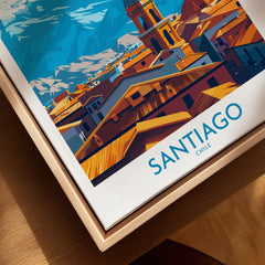 Santiago Wall Art Poster - Chile canvas print close-up showing the natural wood float frame edge and canvas texture
