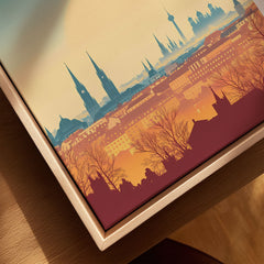 Munich Wall Art canvas print close-up showing the natural wood float frame edge and canvas texture