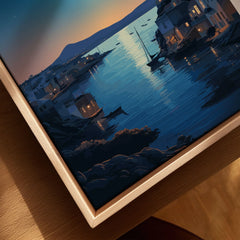 Paros Greece Print canvas print close-up showing the natural wood float frame edge and canvas texture