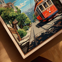 San Francisco Wall Art canvas print close-up showing the natural wood float frame edge and canvas texture