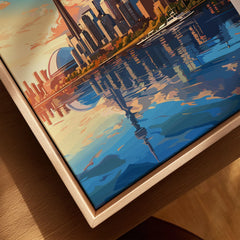 Toronto Poster canvas print close-up showing the natural wood float frame edge and canvas texture