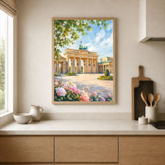 Berlin Brandenburg Gate watercolour art print framed print in a kitchen