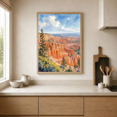 Bryce Canyon National Park hoodoo amphitheatre watercolour art print framed print in a kitchen