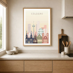 Cologne city skyline art print, framed print in a kitchen