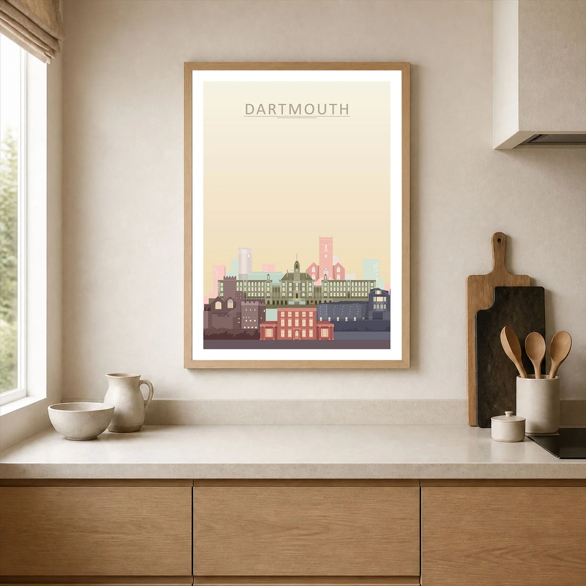Dartmouth city skyline art print, framed print in a kitchen