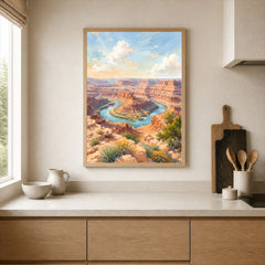 Dead Horse Point State Park Colorado River gooseneck watercolour art print framed print in a kitchen