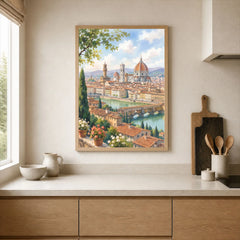 Florence Duomo and Ponte Vecchio watercolour art print framed print in a kitchen