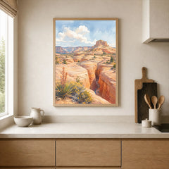 Grand Staircase-Escalante slot canyon and mesa watercolour art print framed print in a kitchen