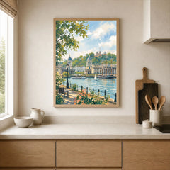 Greenwich Old Royal Naval College and Thames watercolour art print framed print in a kitchen