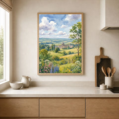 Howardian Hills Castle Howard parkland watercolour art print framed print in a kitchen
