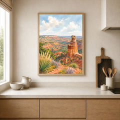 Palo Duro Canyon State Park Lighthouse rock formation watercolour art print framed print in a kitchen