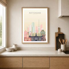 Rotterdam city skyline art print, framed print in a kitchen