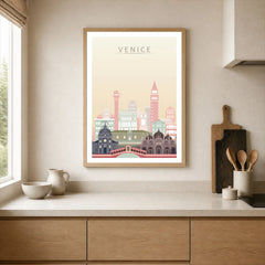 Venice city skyline art print, framed print in a kitchen