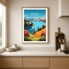 Wanaka Travel Print - framed art print in kitchen
