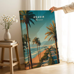 Agadir Travel Poster Print Morocco - Palm Trees showcasing palm-lined beaches and vibrant Mediterranean landscapes.