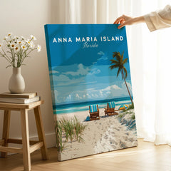Anna Maria Island Florida beach canvas print with palm tree, coastal decor, hand holding artwork
