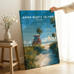 Anna Maria Island Florida travel poster canvas print with lifeguard tower in coastal room decor setting