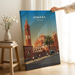Asmara Travel Poster – Eritrea Cathedral and Bell Tower Art Print showcasing architectural beauty in Eritrea.
