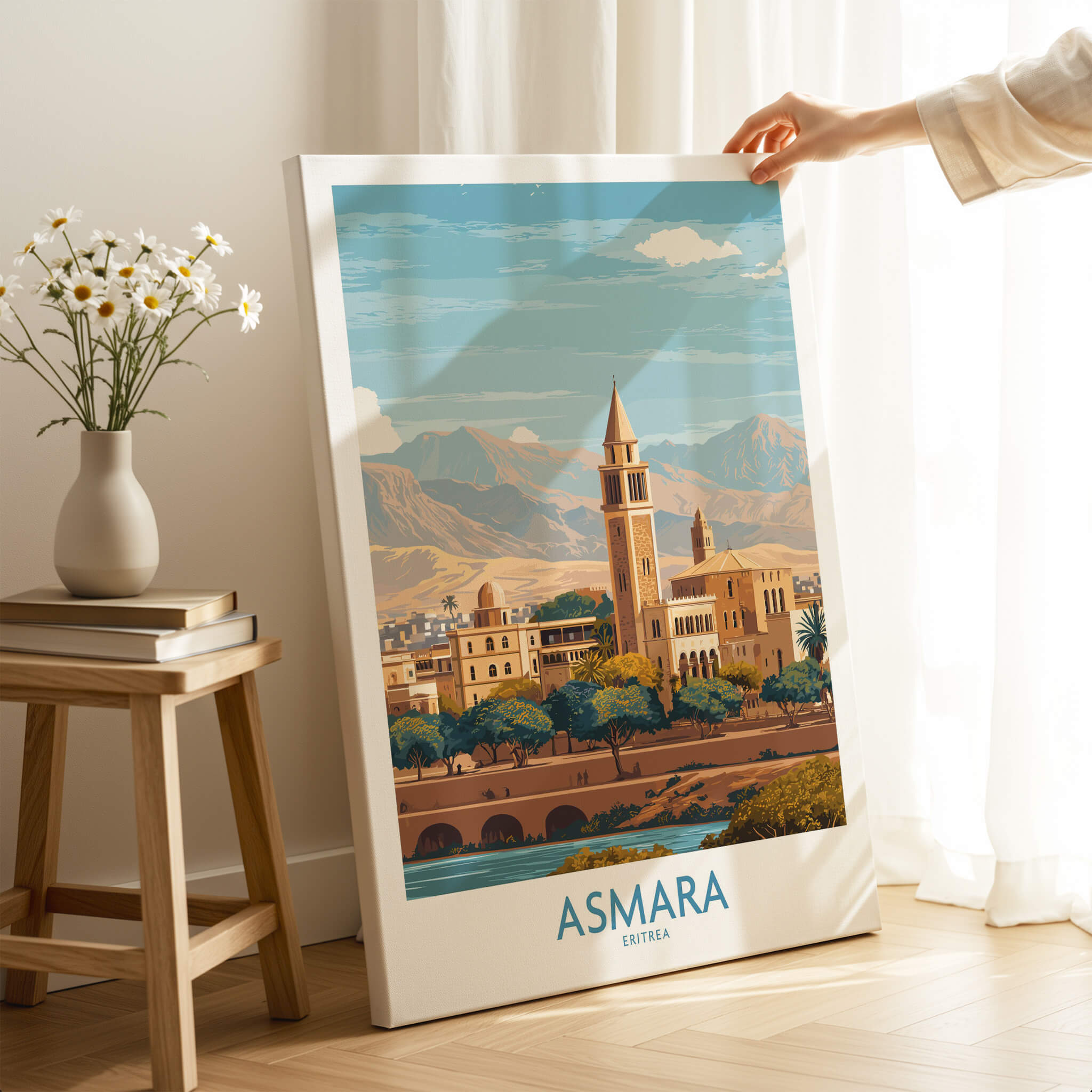 Asmara Eritrea Wall Art – Travel Poster featuring the stunning architecture and mountains of Asmara