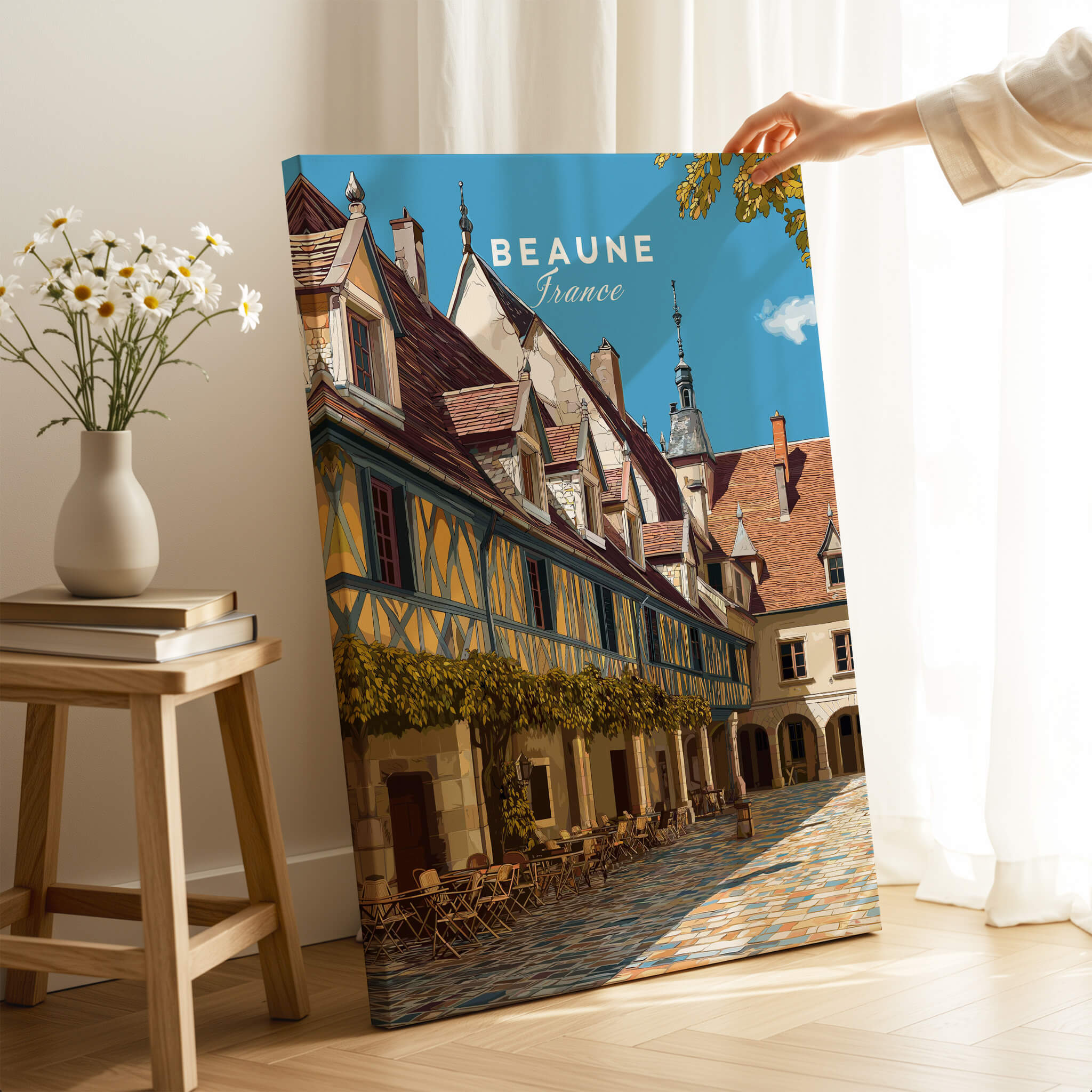 Beaune Travel Poster – Hospices de Beaune Architecture and Courtyard Art showcasing beautiful architecture in Beaune, France.