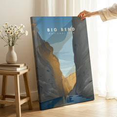 Big Bend National Park canvas wall art print in a modern room setting with hand holding it