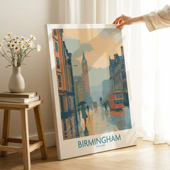 Birmingham city skyline canvas print in modern room decor, travel wall art poster