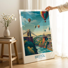 Bristol Canvas Print - Wall Art Poster featuring vibrant hot air balloons over the cityscape of Bristol, England.