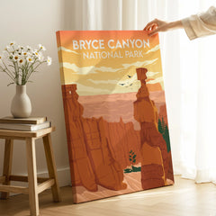 Bryce Canyon National Park canvas wall art with orange rock formations, hand holding print