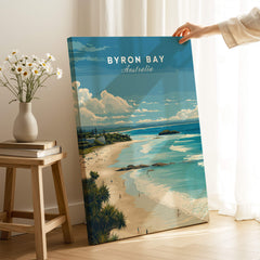 Byron Bay Poster - Canvas Beach Print showcasing a vibrant beach scene with coastal views of Australia.