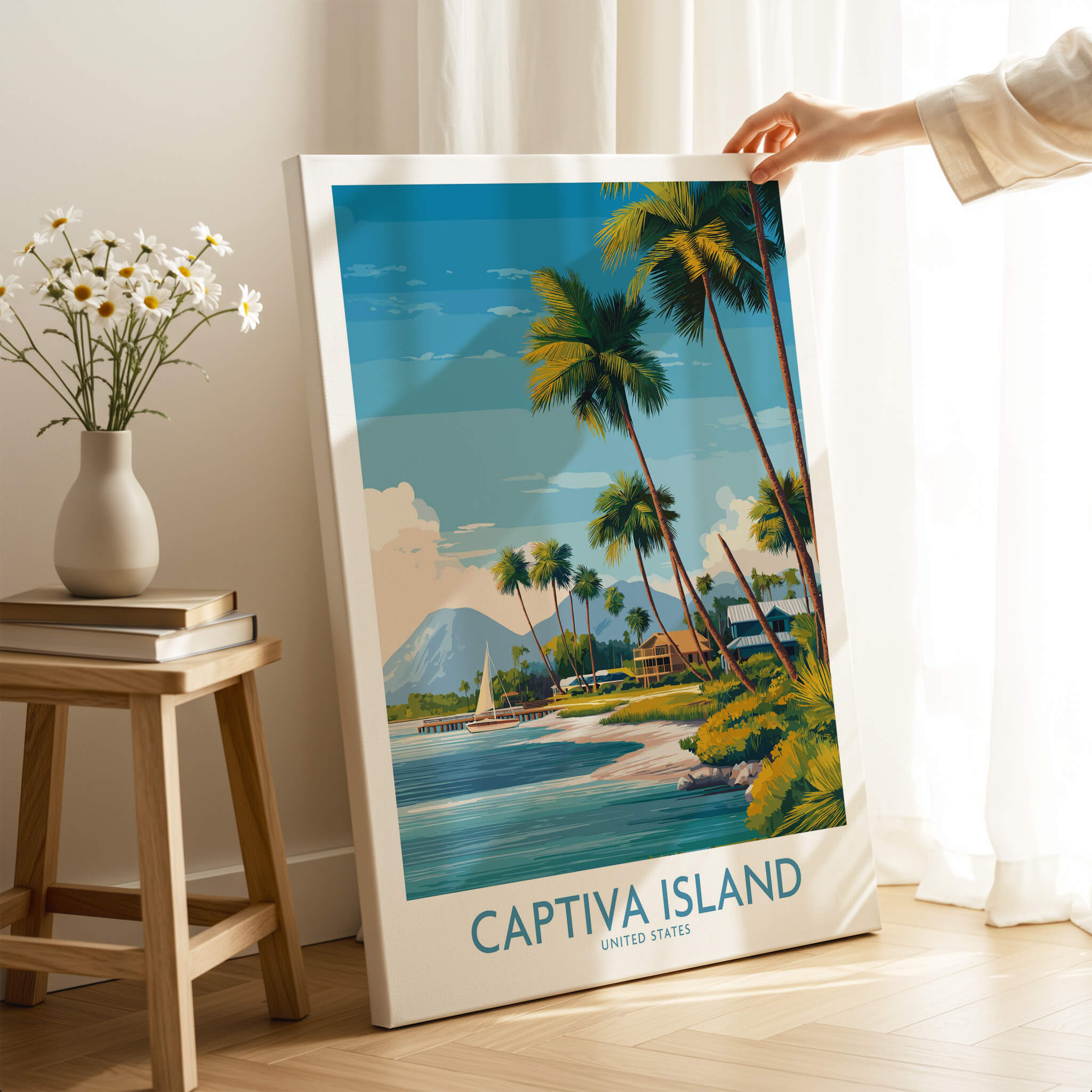 Captiva Island Florida Wall Art – Tropical Coastline and Sailboat Decor showcasing a vibrant tropical landscape.