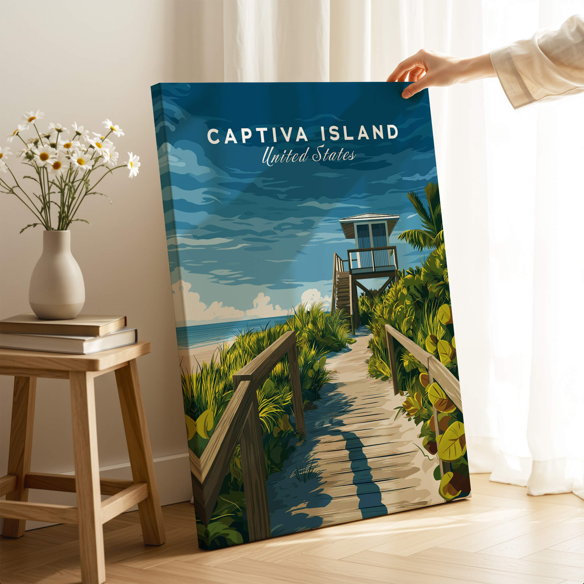 Captiva Island Poster – Florida Beach Print featuring a scenic boardwalk leading to the beach.