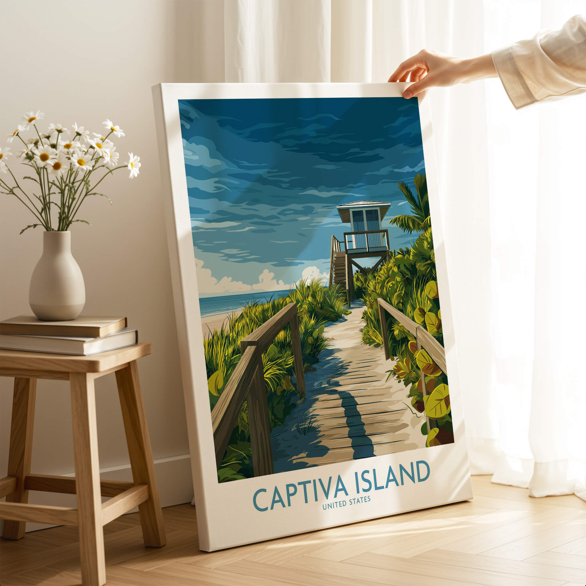Captiva Island Florida Wall Art – Tropical Art featuring a path to the beach with a lifeguard tower.