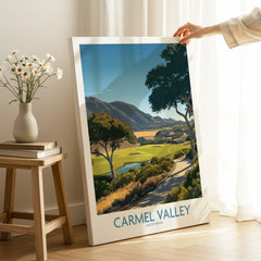 Carmel Valley California travel poster canvas print in bright modern room decor setting