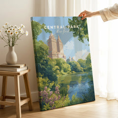Central Park New York canvas print with city skyline in sunlit room, nature wall art decor