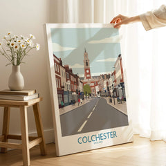 Colchester England wall art canvas print with city street illustration in modern room