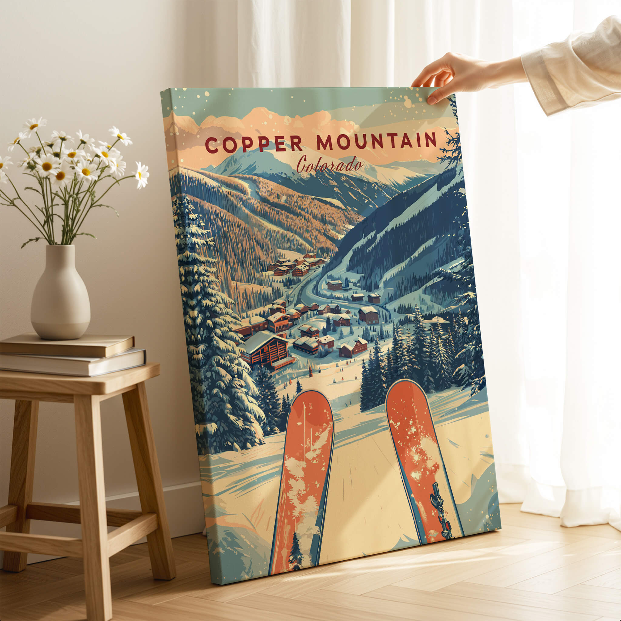 Copper Mountain Travel Poster – Sunset Ski Slopes showcasing alpine beauty and ski slopes in Colorado.