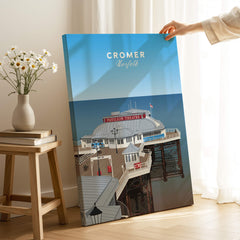 Cromer Travel Poster – Norfolk Pier & Pavilion Theatre Landmark Art showcasing the iconic Pavilion Theatre.