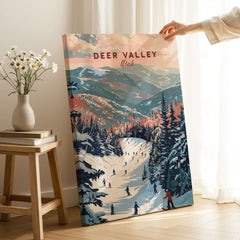 Deer Valley Ski Print - Utah showcasing the beautiful slopes with skiers in a vibrant mountain landscape.