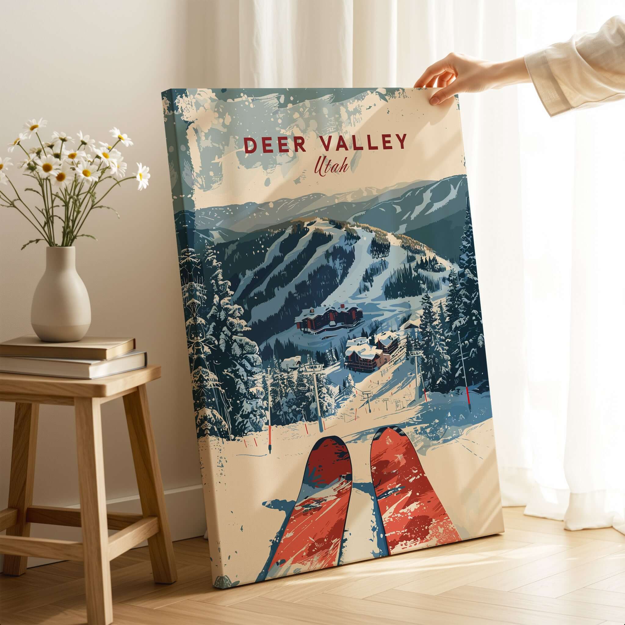 Deer Valley Ski Poster showcasing stunning ski slopes and mountain views in Deer Valley, Utah.