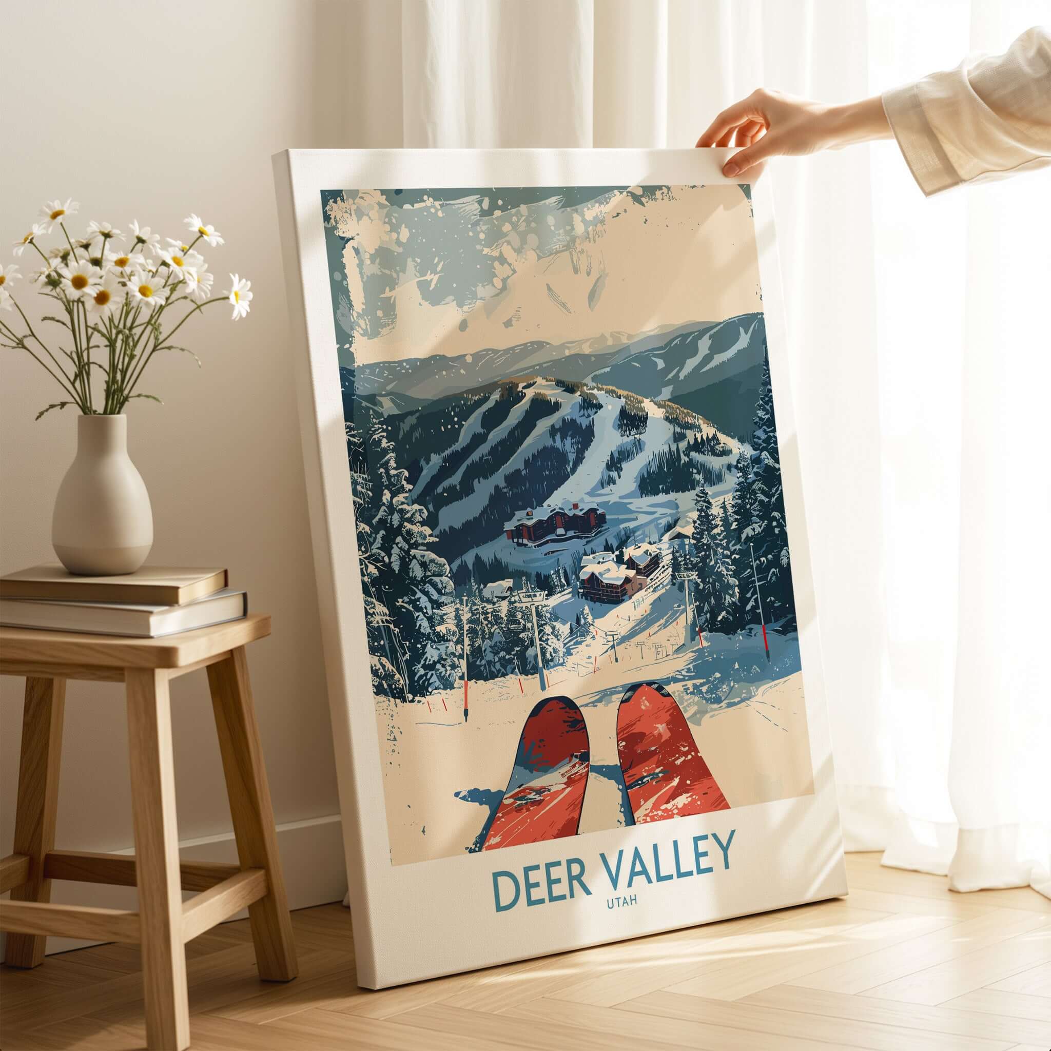 Deer Valley Wall Art featuring a ski scene with slopes and mountains, perfect for winter decor inspiration.