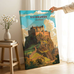 Edinburgh Poster Print featuring Edinburgh Castle in a vibrant artistic style, perfect for Scotland art lovers.