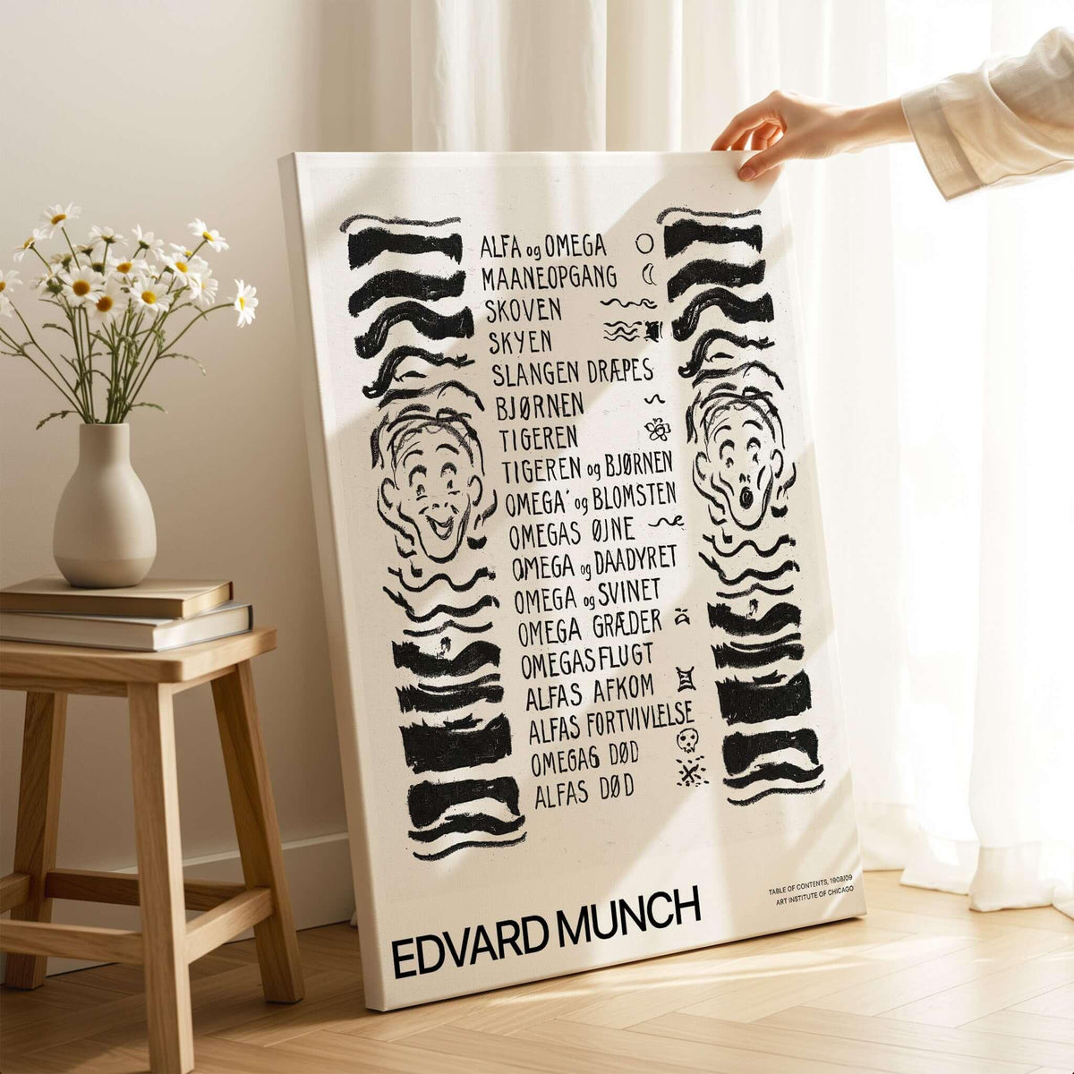 Edvard Munch Art Print - Table of Contents Alpha Omega Series Print Art Institute of Chicago Poster, featuring black and white graphic motifs.
