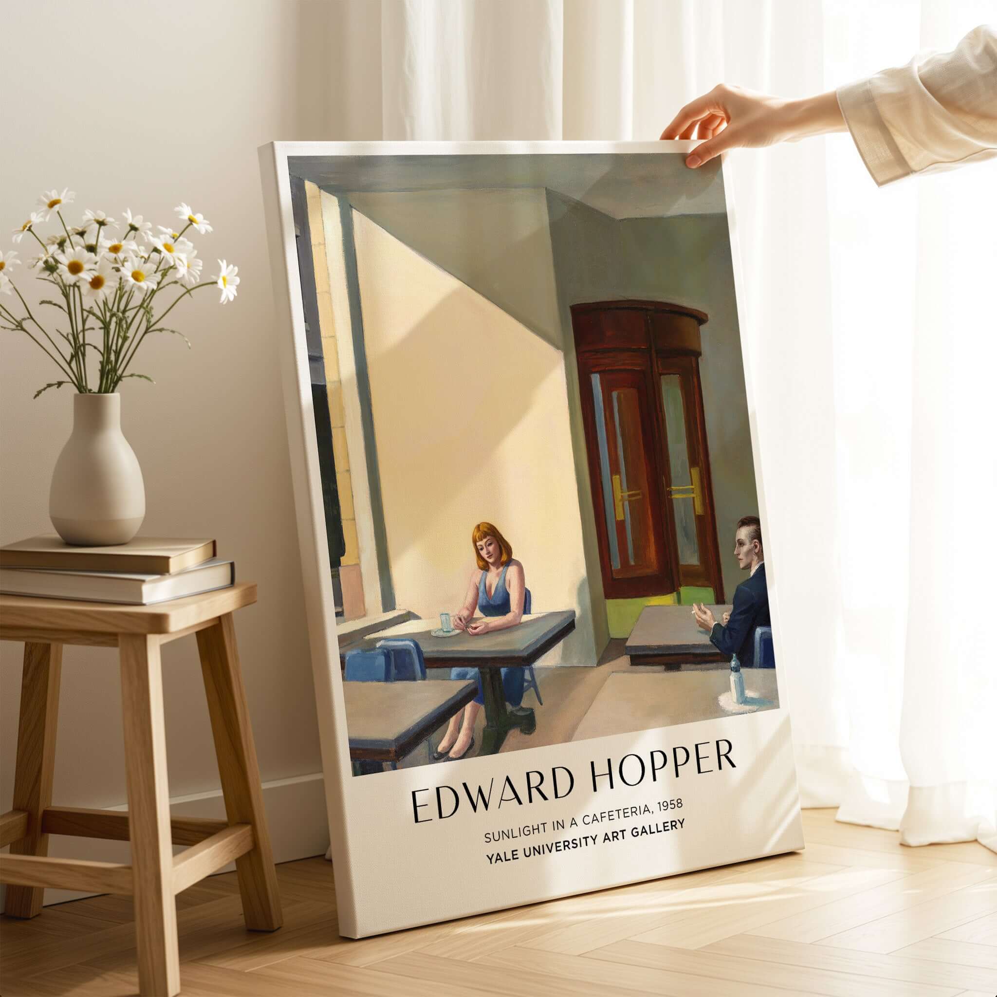 Edward Hopper Sunlight in a Cafeteria 1958 Yale Art Gallery Print displayed in a bright room with natural light