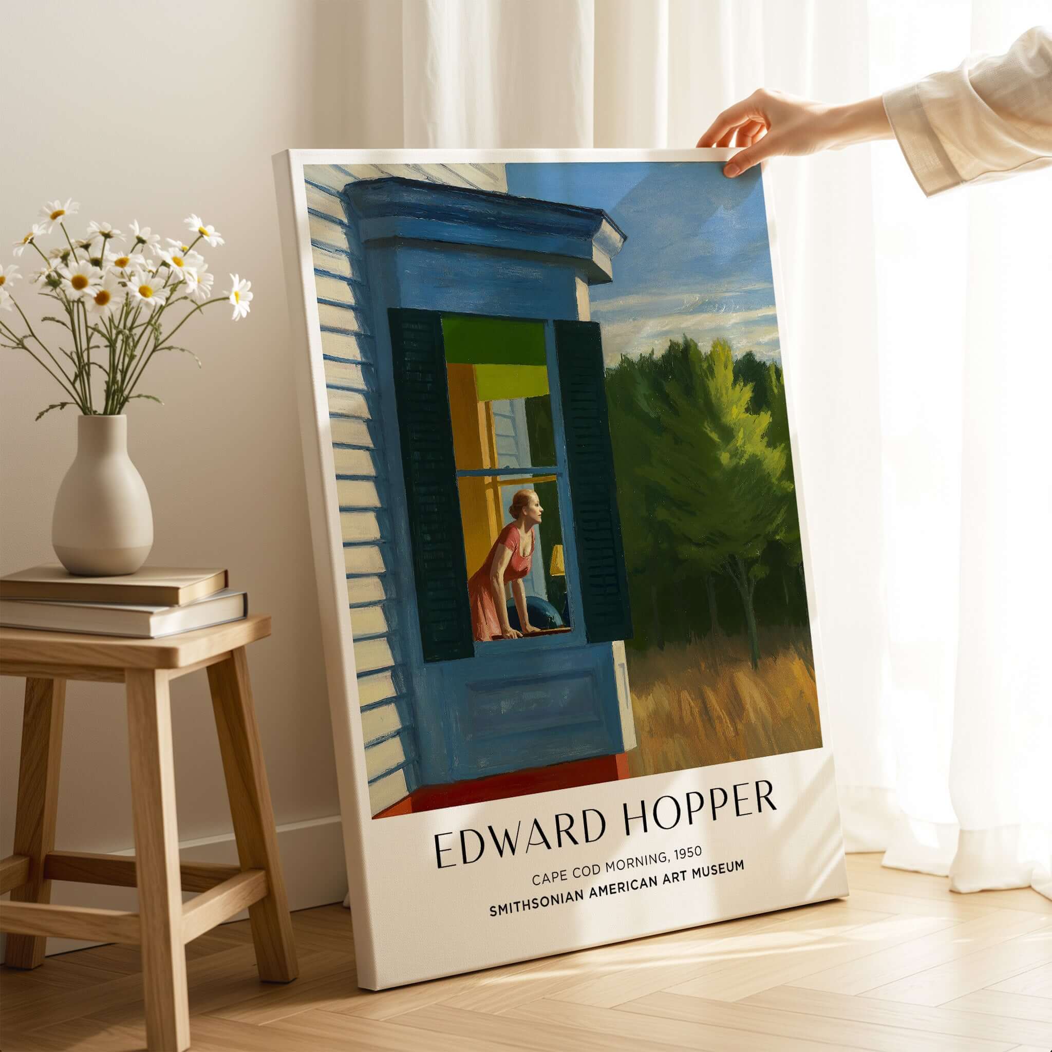 Edward Hopper Cape Cod Morning 1950 Art Print Poster - American Realism displayed in a bright room.