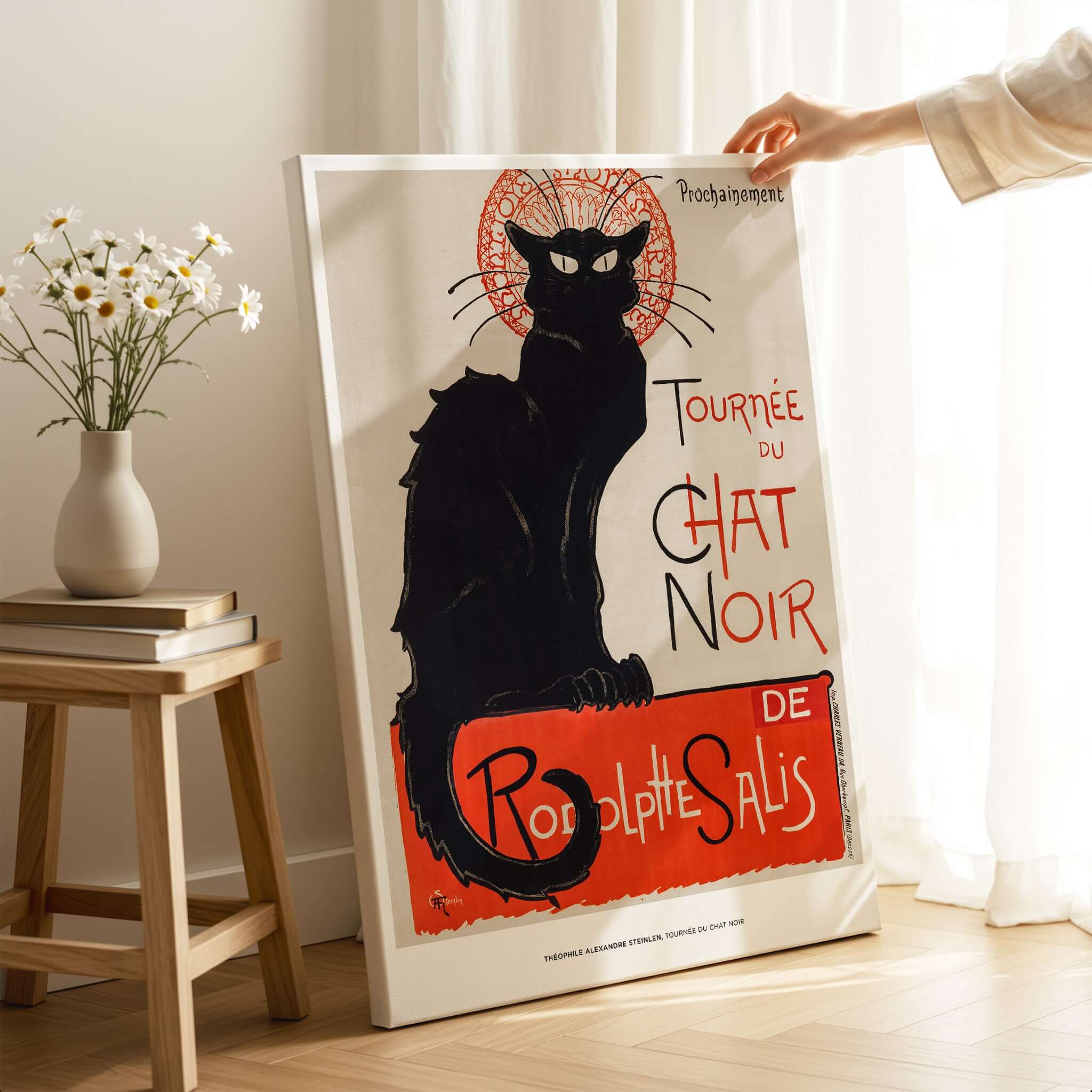 Exhibition Art Print Steinlen Tournée du Chat Noir Vintage French Black Cat Poster displayed in a stylish home decor setting.